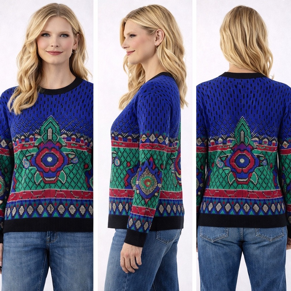Vintage‎ 80s Gladys Bagley Metallic Knit Sweater Womens L Korea Geometric Retro